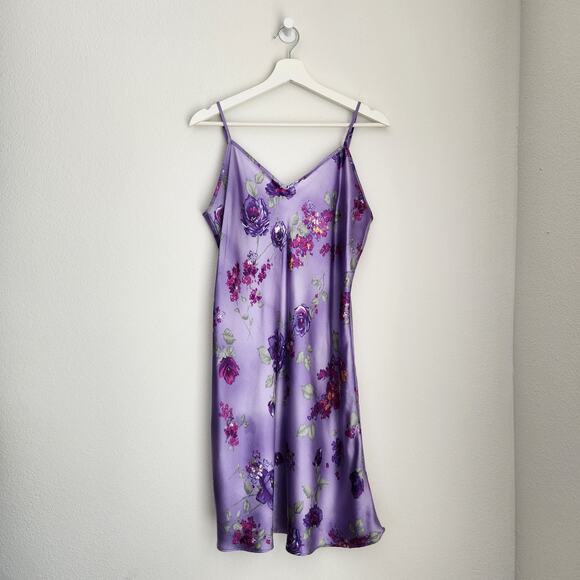 Vintage Gilligan O'Malley Purple Floral Lingerie Slip Dress XL - Picture 4 of 10
